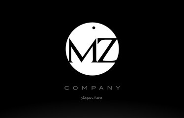 MZ M Z simple black white circle alphabet letter logo vector icon template