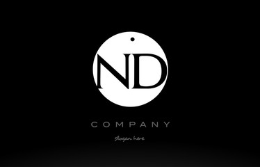 ND N D simple black white circle alphabet letter logo vector icon template