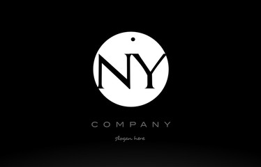 NY N Y simple black white circle alphabet letter logo vector icon template