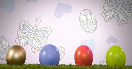 Easter eggs in front of pattern