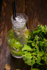 Mojito. Nonalcoholic cocktail lemonade with mint, a lime, soda and sugar syrup