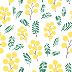 Spring mimosa flowers, seamless vector pattern