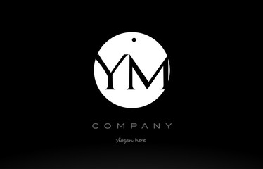 YM Y M simple black white circle alphabet letter logo vector icon template