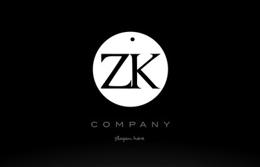 ZK Z K simple black white circle alphabet letter logo vector icon template
