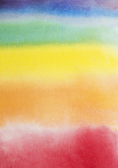 Fototapeta premium Hand drawn rainbow abstract watercolor background, original waldorf wet painting. Colorful template with place for text, copy space