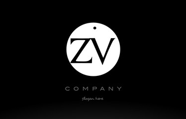 ZV Z V simple black white circle alphabet letter logo vector icon template