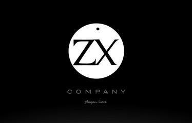 ZX Z X simple black white circle alphabet letter logo vector icon template