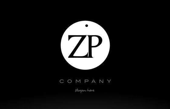 ZP Z P simple black white circle alphabet letter logo vector icon template
