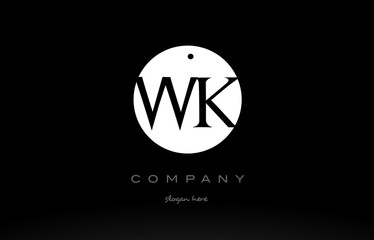 WK W K simple black white circle alphabet letter logo vector icon template