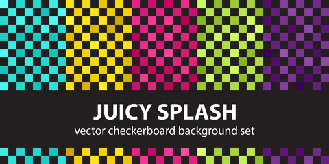 Checkerboard pattern set "Juicy Splash". Vector seamless backgrounds