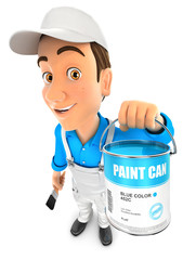 3d painter holding paint can