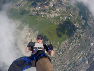 Skydiver self portrait in freefall