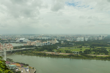 Fototapeta na wymiar SINGAPORE - FEBRUARY 15, 2017: Aerial view of Singapore gulf and OCBC Arena from Marina Bay Sands Sky park.