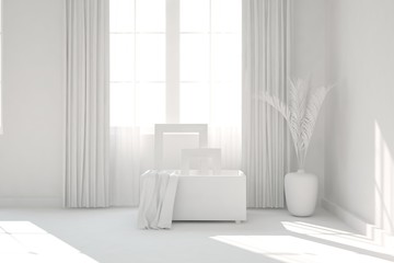 White room with shelf. Scandinavian interior design. 3D illustration
