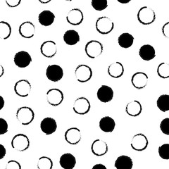 Black and white grunge abstract seamless pattern with circles. Grunge circles background