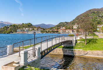 View of Laveno Mombello, is the tourism capital of the eastern shore of Lake Maggiore in province of Varese, Italy