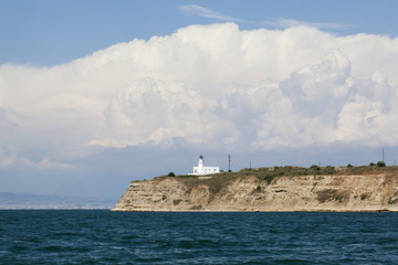 Aggelochori port, lighthouse called 'Vespasianos' Thessaloniki, Greece