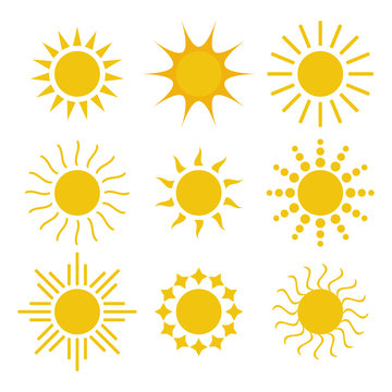Sun icon vector set in a flat style