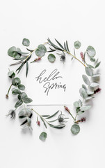 Fototapeta na wymiar spring with morden herbal mockup on white background top view