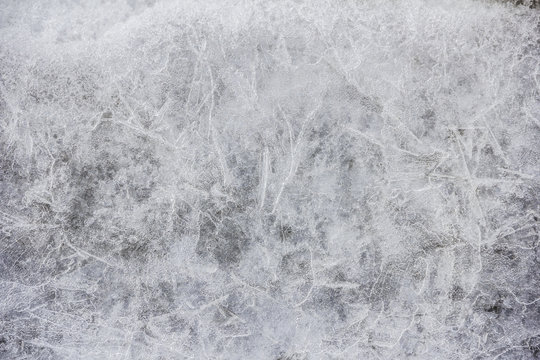 ice texture on a lake water in winter outdoors with snow