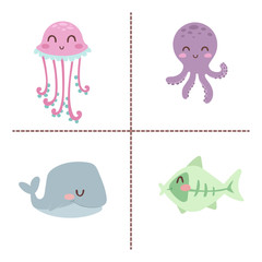 Cute zoo cartoon animals isolated funny wildlife learn cute language and tropical nature safari mammal jungle tall characters vector illustration.