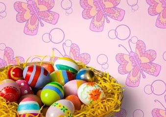 Easter eggs in front of pattern