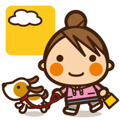 Obraz premium がっこうKids 犬の散歩女子