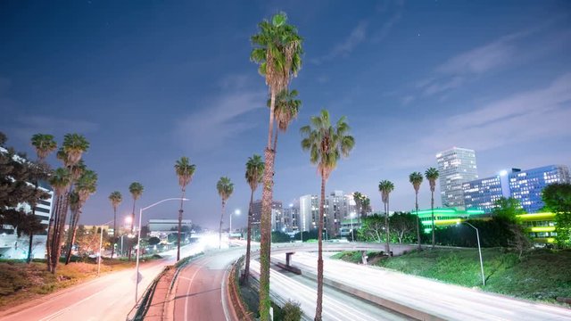 Freeway Traffic in LA Downtown 01 Time Lapse Pam Trees