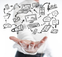 Communication concept levitating above a hand