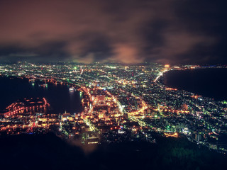 Hakodate City view from the top of mountain Hakodate at Night, Hokkaido, Japan