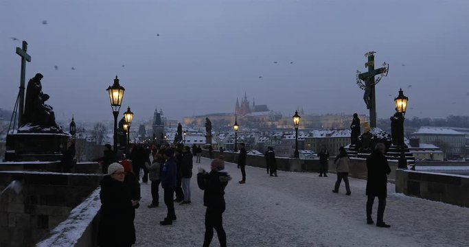 Charles Bridge on the Vltava River Old Town Prague at Czech Republic in winter time