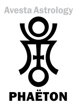 Astrology Alphabet: PHAËTON (Faridon/Fereydun/Θraetaona), Avestian vedic astral planet. Hieroglyphics character sign (single symbol).