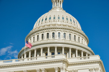 U.S. Capitol -- Dome and Flag Closeup - obrazy, fototapety, plakaty