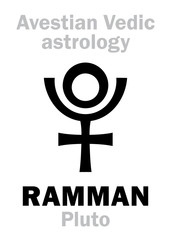 Astrology Alphabet: RAMMAN / Haddad (Pluto), Avestian vedic planet. Hieroglyphics character sign (single symbol).