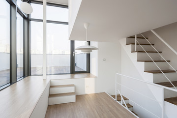 empty white kitchen room at the daylight. 