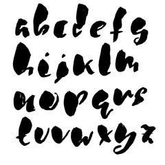 Hand drawn dry brush font. Modern brush lettering. Grunge style alphabet. Vector illustration.