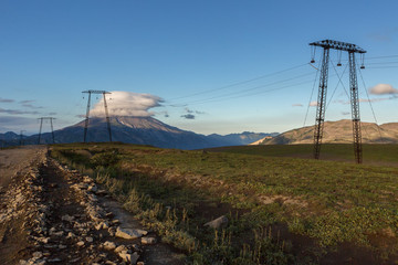 High-voltage transmission lines passing through Viluchinsky pass