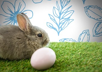 Easter rabbit with egg in front of pattern