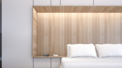 White cabinet with white pillows in the bedroom , 3d rendering