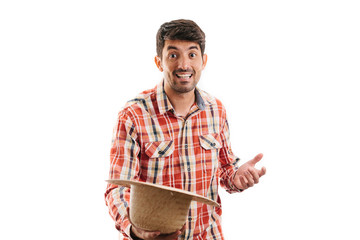Portrait of brazilian man wearing typical clothes for the Festa Junina