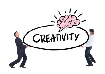 Two mans supporting a graphic about creativity