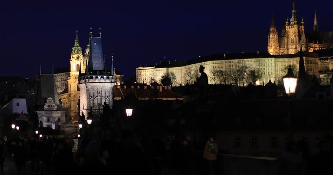 Timelapse Tourist Visiting Charles Bridge Old Town Prague at Czech Republic
