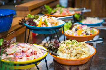 appitizer food in line buffet