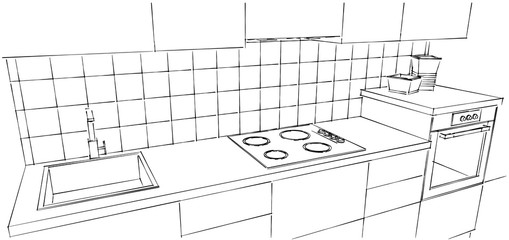 Ultra modern kitchen counter close up.