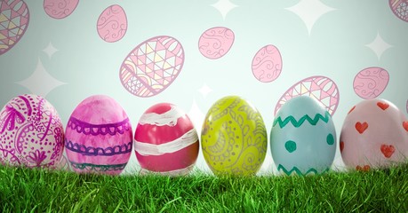 Easter eggs in front of pattern