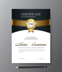 Obraz premium Modern Golden certificate template,A4 size diploma, vector illustration