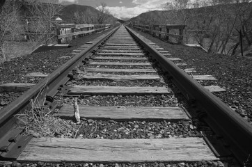 Train tracks black and white 