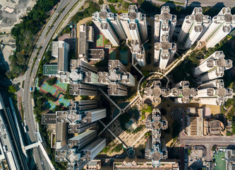 Top view of skyscraper building in Hong Kong