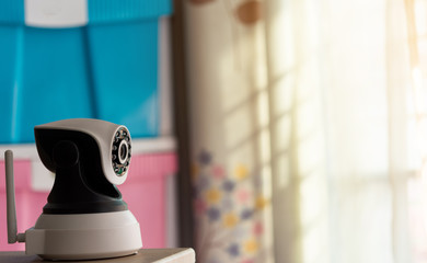 The CCTV security camera operating in home.