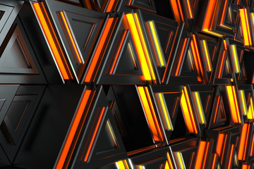 Pattern of black triangle prisms with orange glowing lines